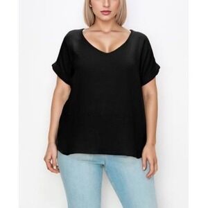 Coin 1804 Gauze Scoop Neck Oversized Top Women 3X Black Minimalist Lagenlook NWT